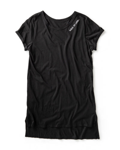 Organic Cotton T-Shirt Dress Embroidered with Walk in Love in Sporty Black