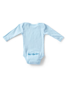 Organic Baby Onesie- Jesus Loves Me Embroidered on Cloud Blue