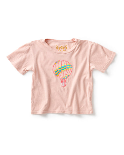 Kids Organic Cotton Jersey Tee- Embroidered with Hot Air Balloon