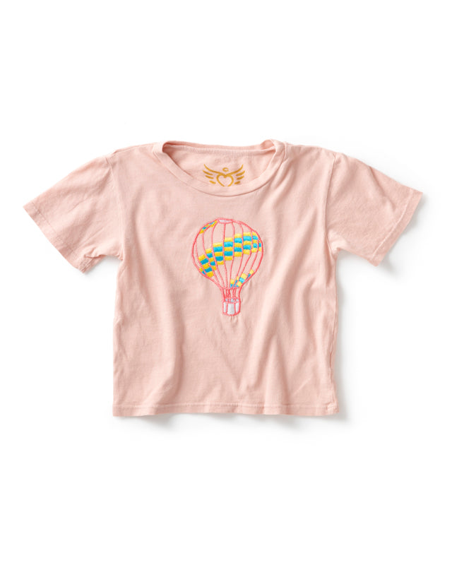 Kids Organic Cotton Jersey Tee- Embroidered with Hot Air Balloon