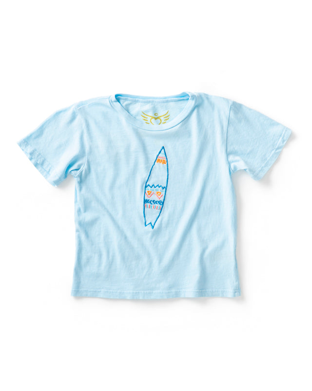 Kids Organic Cotton Jersey Tee- Embroidered with Surfboard