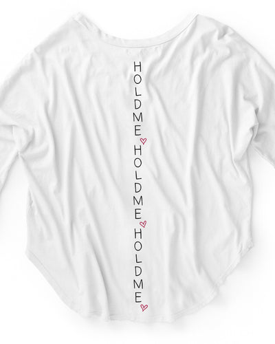 Organic Cotton Long Sleeve White Tee Embroidered with Hold Me & Hearts