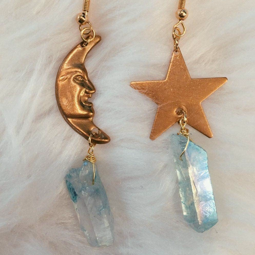 Moon & Star Blue Crystal Earrings